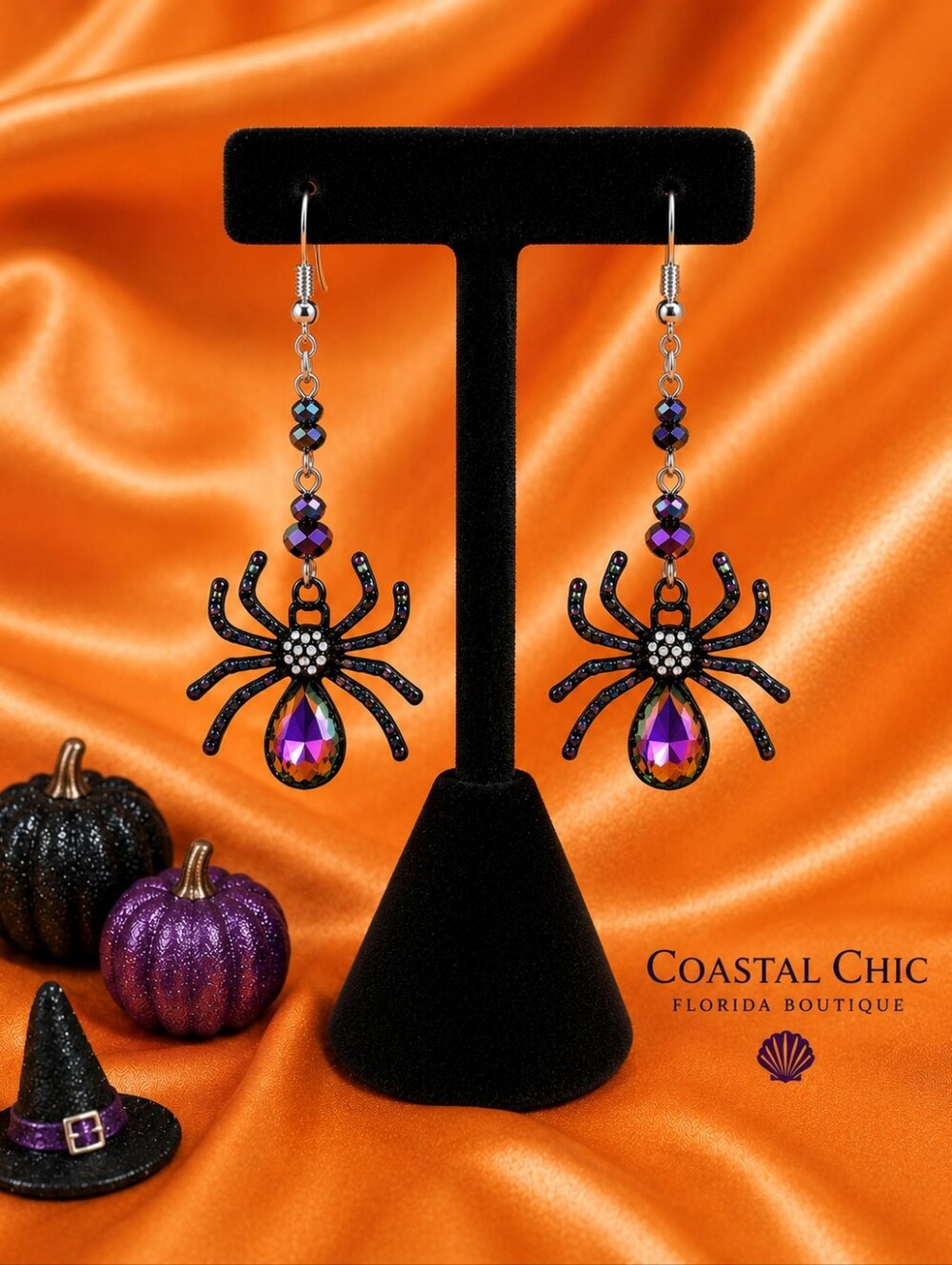 Purple Spider Drop Earrings